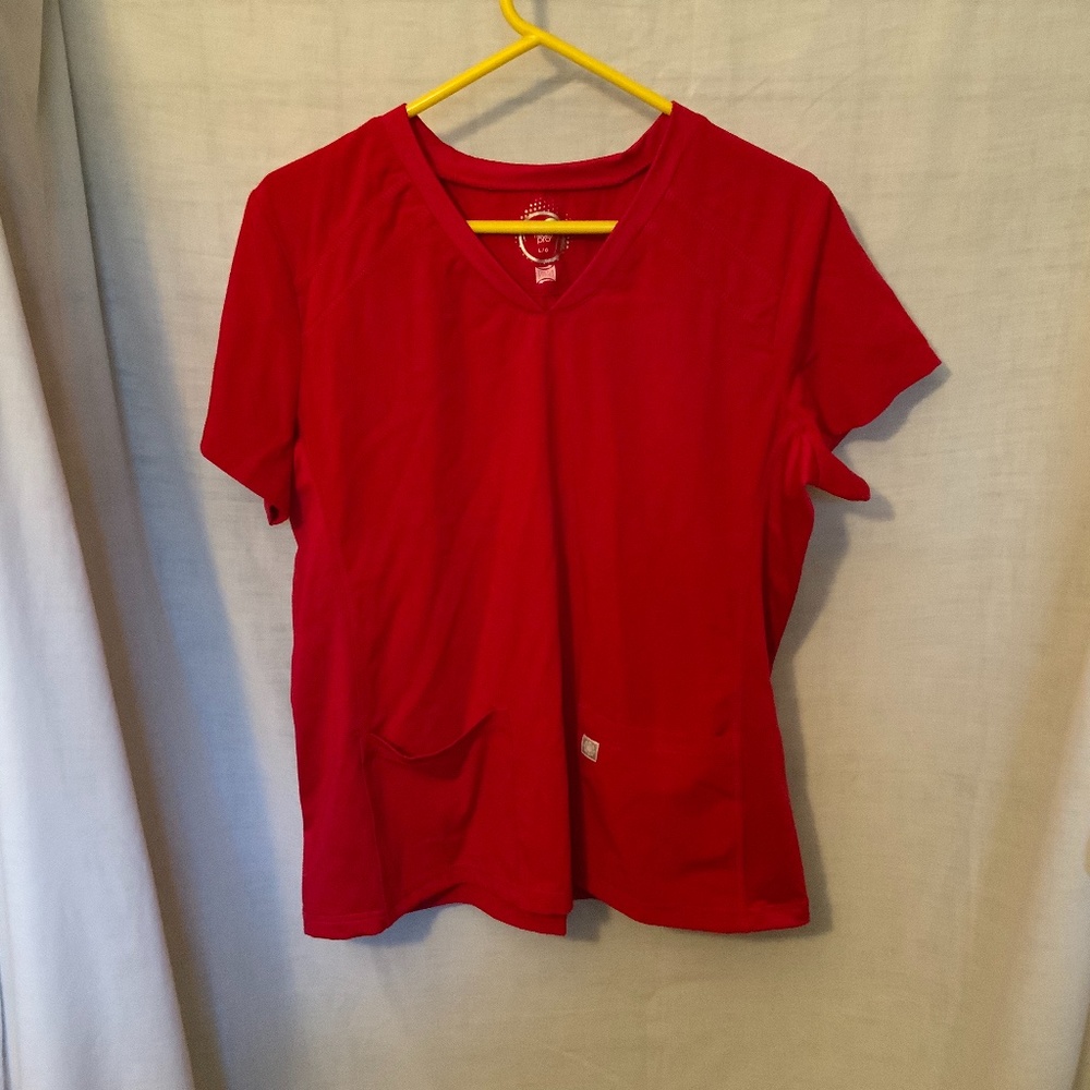 Health Pro Soft Stretchy Double Pocket Red V-Neck Scrub Top (Lg)